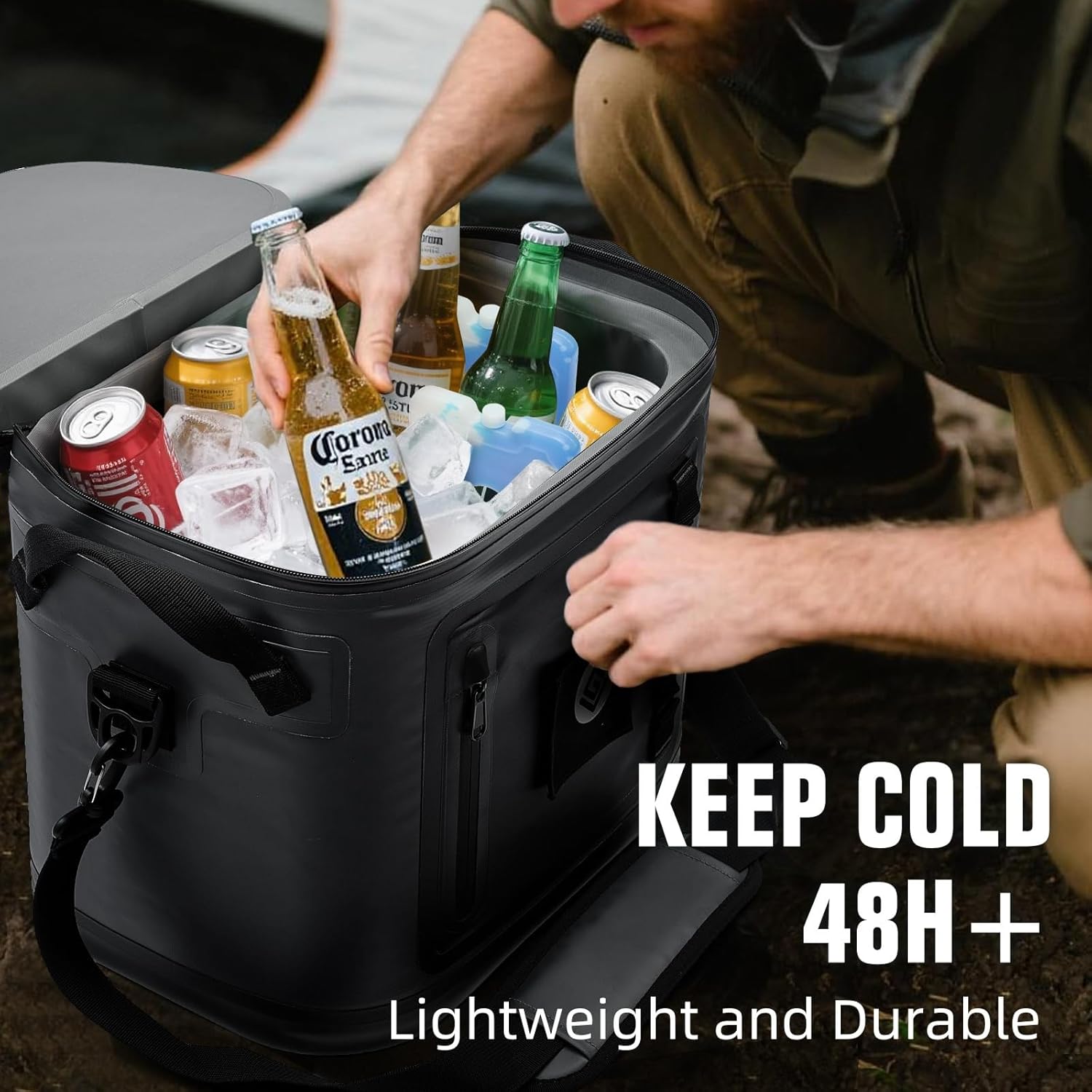 BRONZY Soft Cooler - Insulated Leak-Proof Cooler Bag with Waterproof Zipper | 28 Can Portable Ice Chest for Camping, Beach, Travel, Picnic, Fishing (Dark Grey)